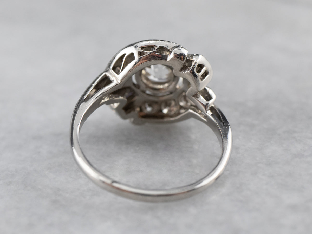 European Cut Diamond Platinum Engagement Ring