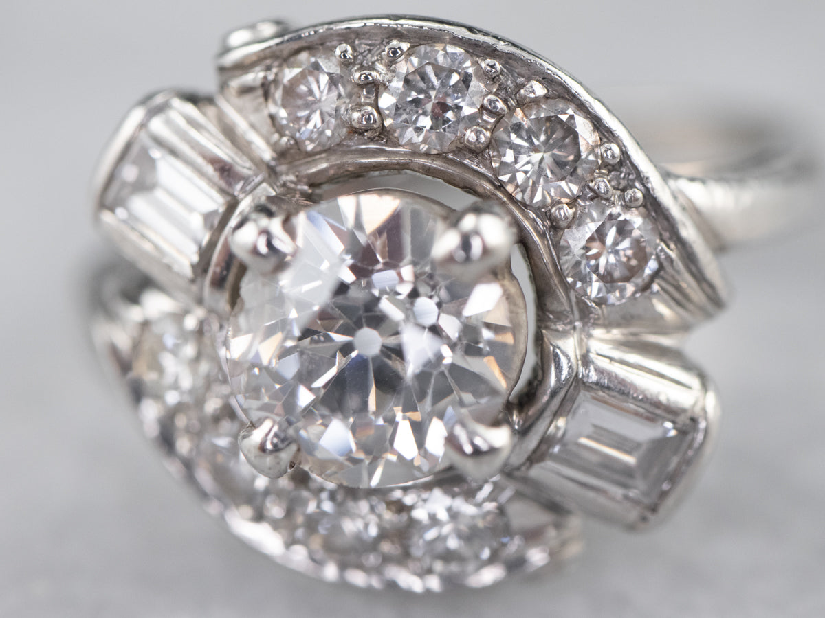 European Cut Diamond Platinum Engagement Ring