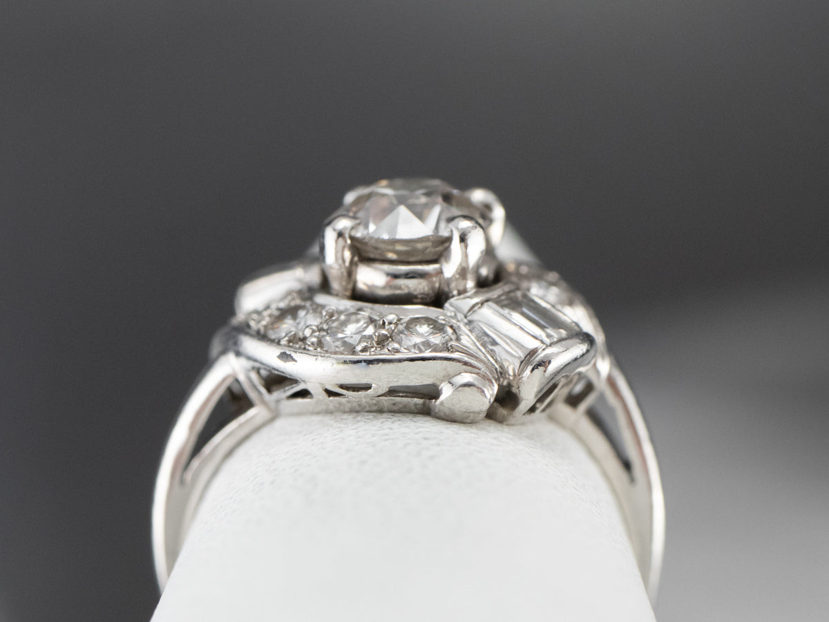 European Cut Diamond Platinum Engagement Ring