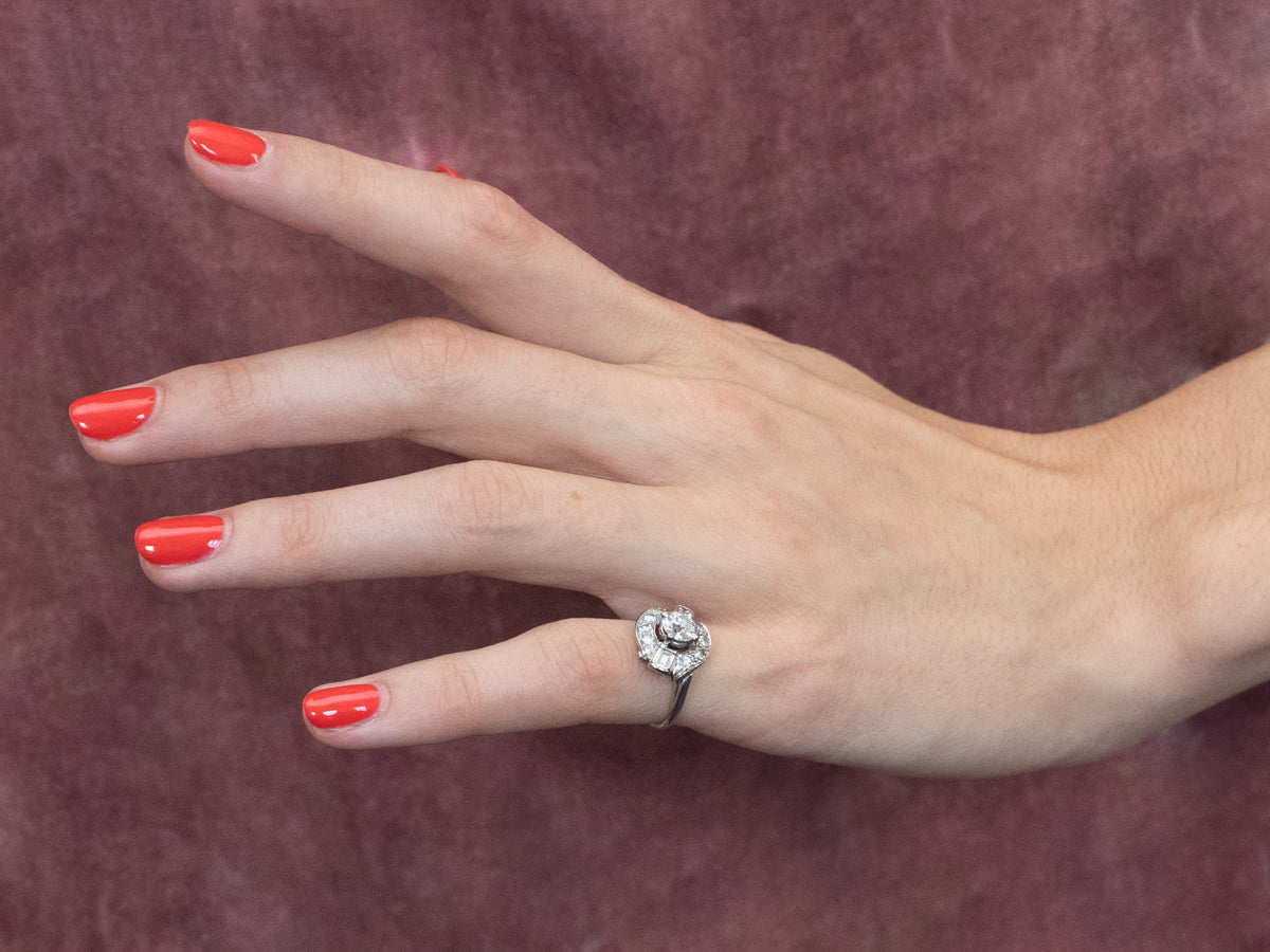 European Cut Diamond Platinum Engagement Ring