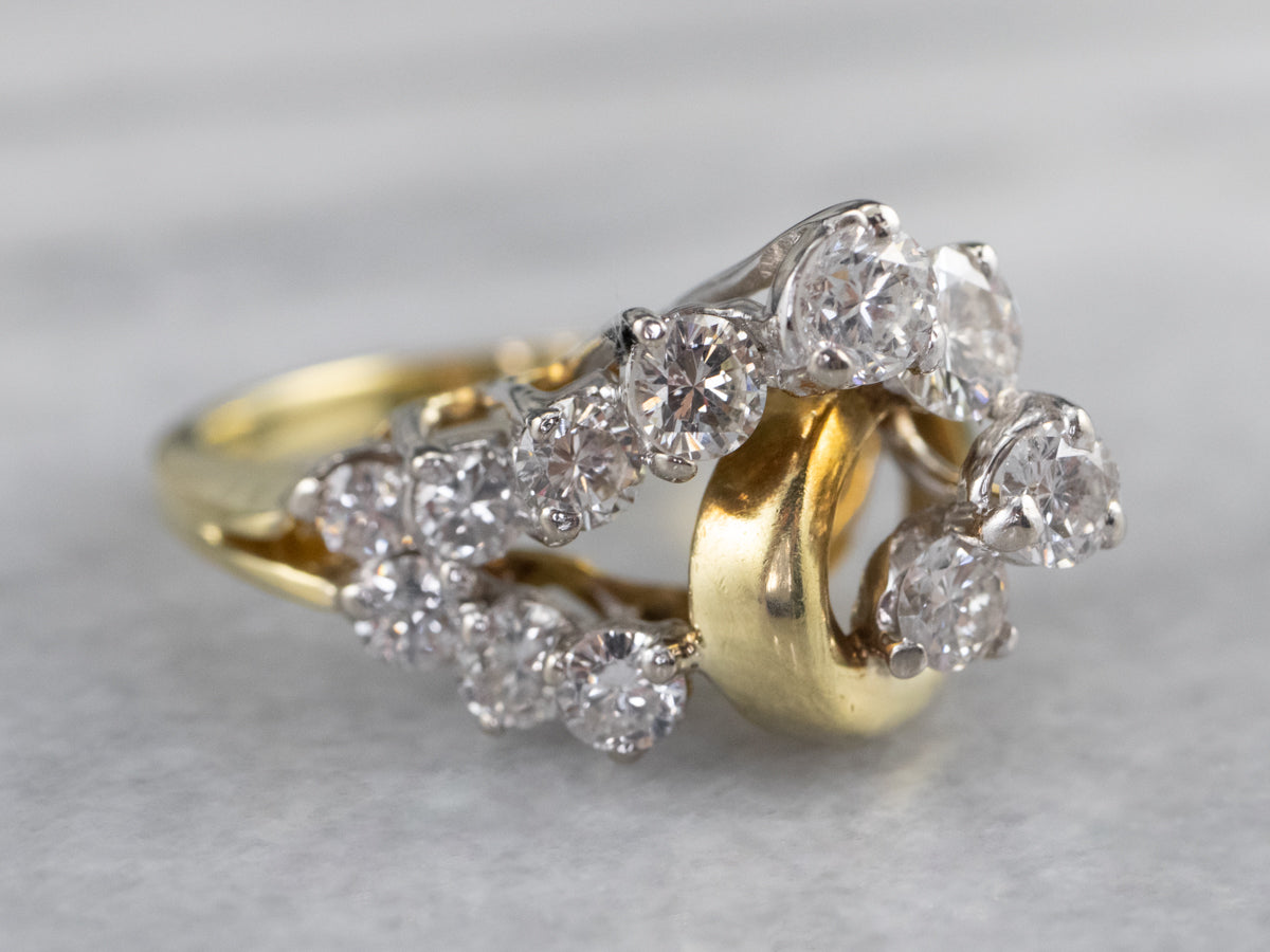 Asymmetrical Diamond Gold Cocktail Ring