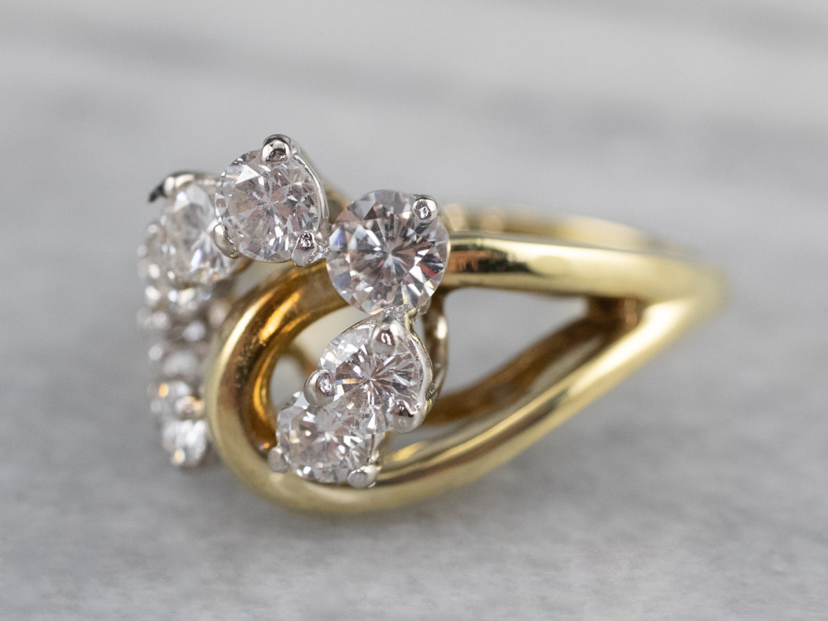 Asymmetrical Diamond Gold Cocktail Ring