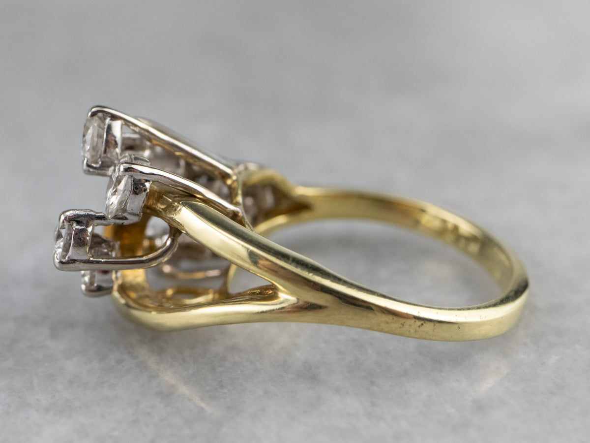 Asymmetrical Diamond Gold Cocktail Ring