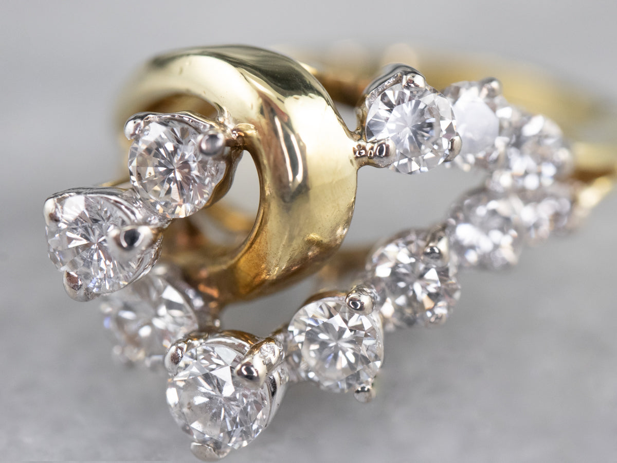 Asymmetrical Diamond Gold Cocktail Ring