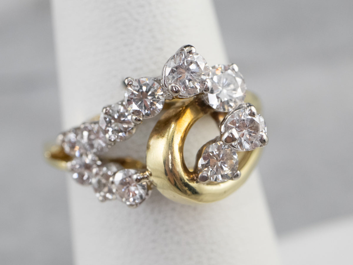 Asymmetrical Diamond Gold Cocktail Ring