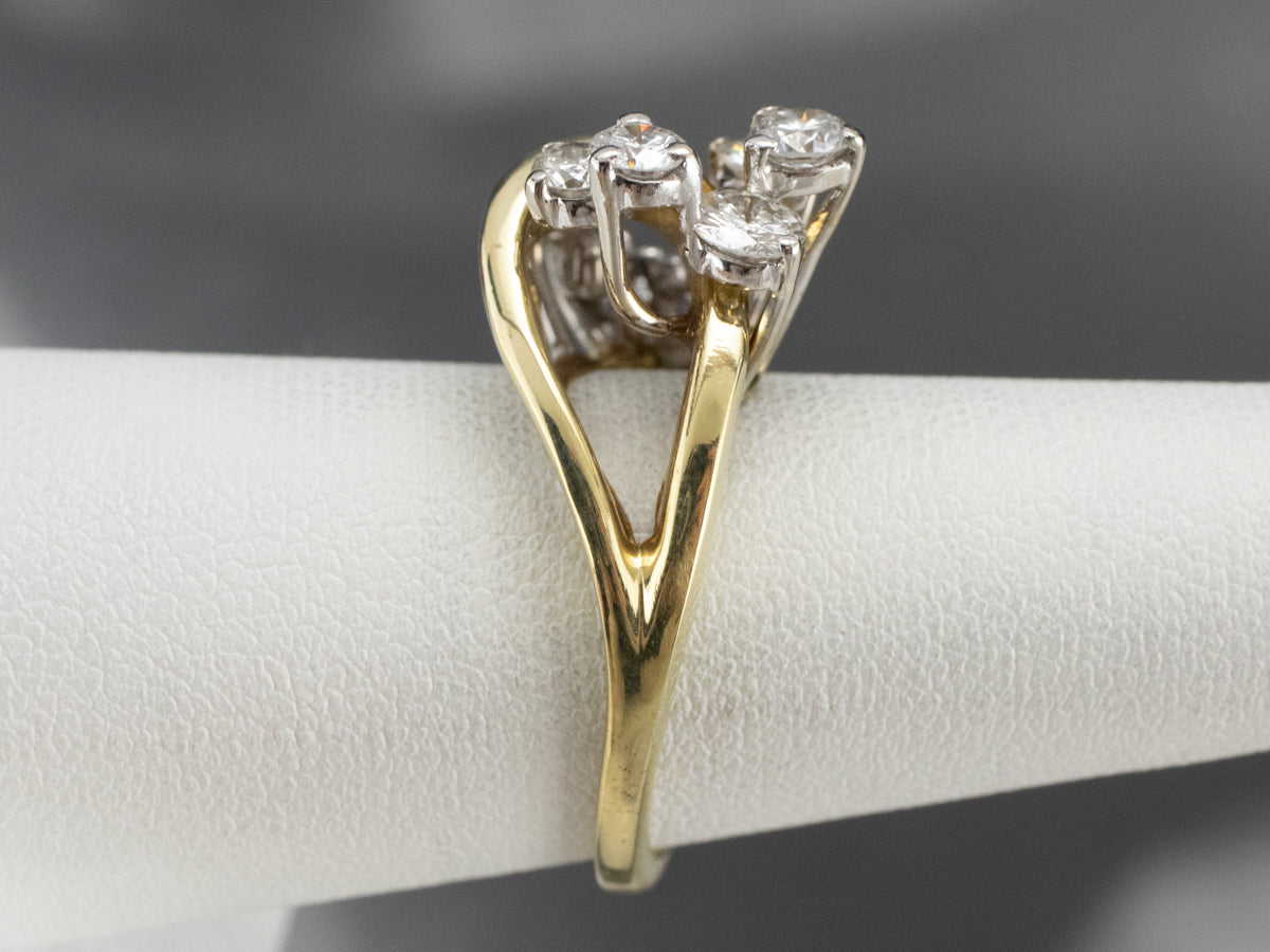 Asymmetrical Diamond Gold Cocktail Ring
