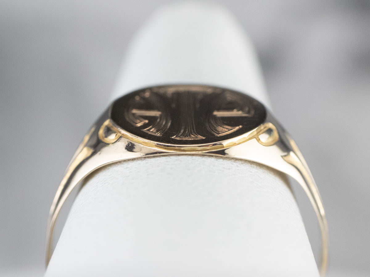 Anillo de sello de oro Art Déco "HTE"