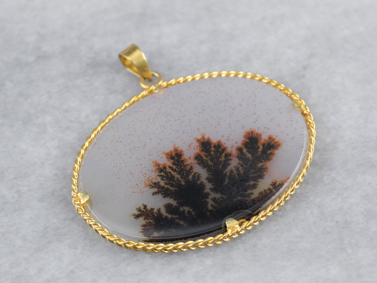 Dendritic Agate East to West Gold Pendant