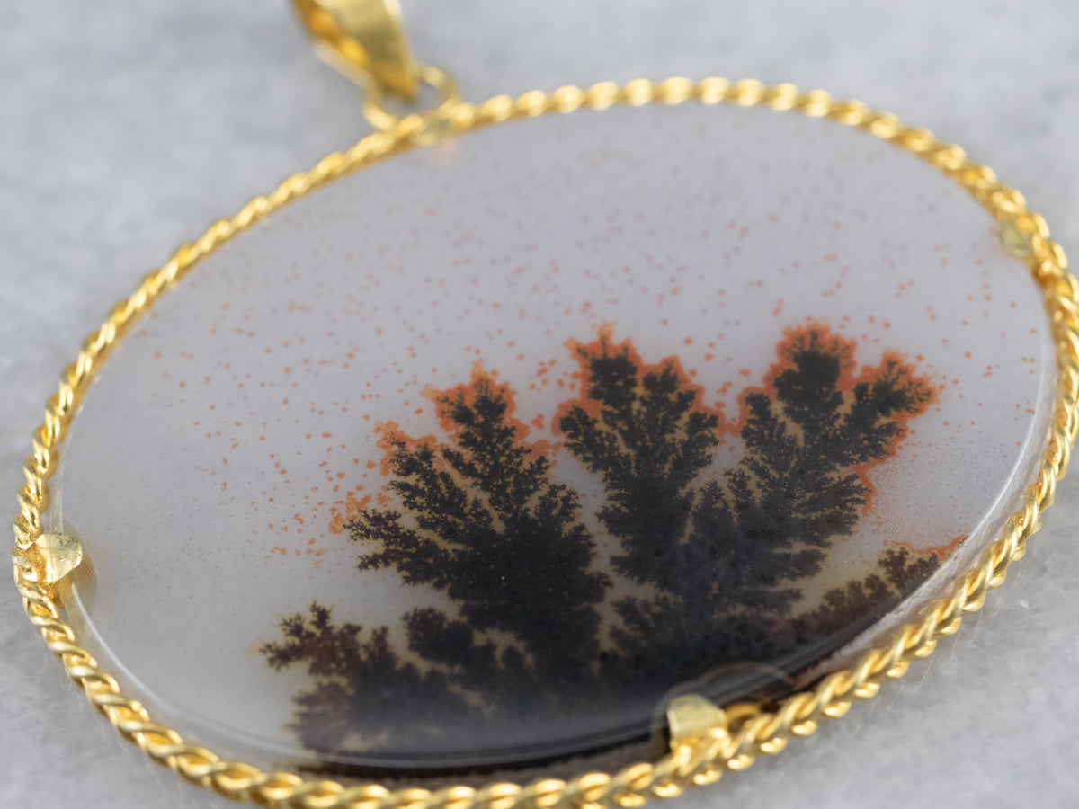 Dendritic Agate East to West Gold Pendant