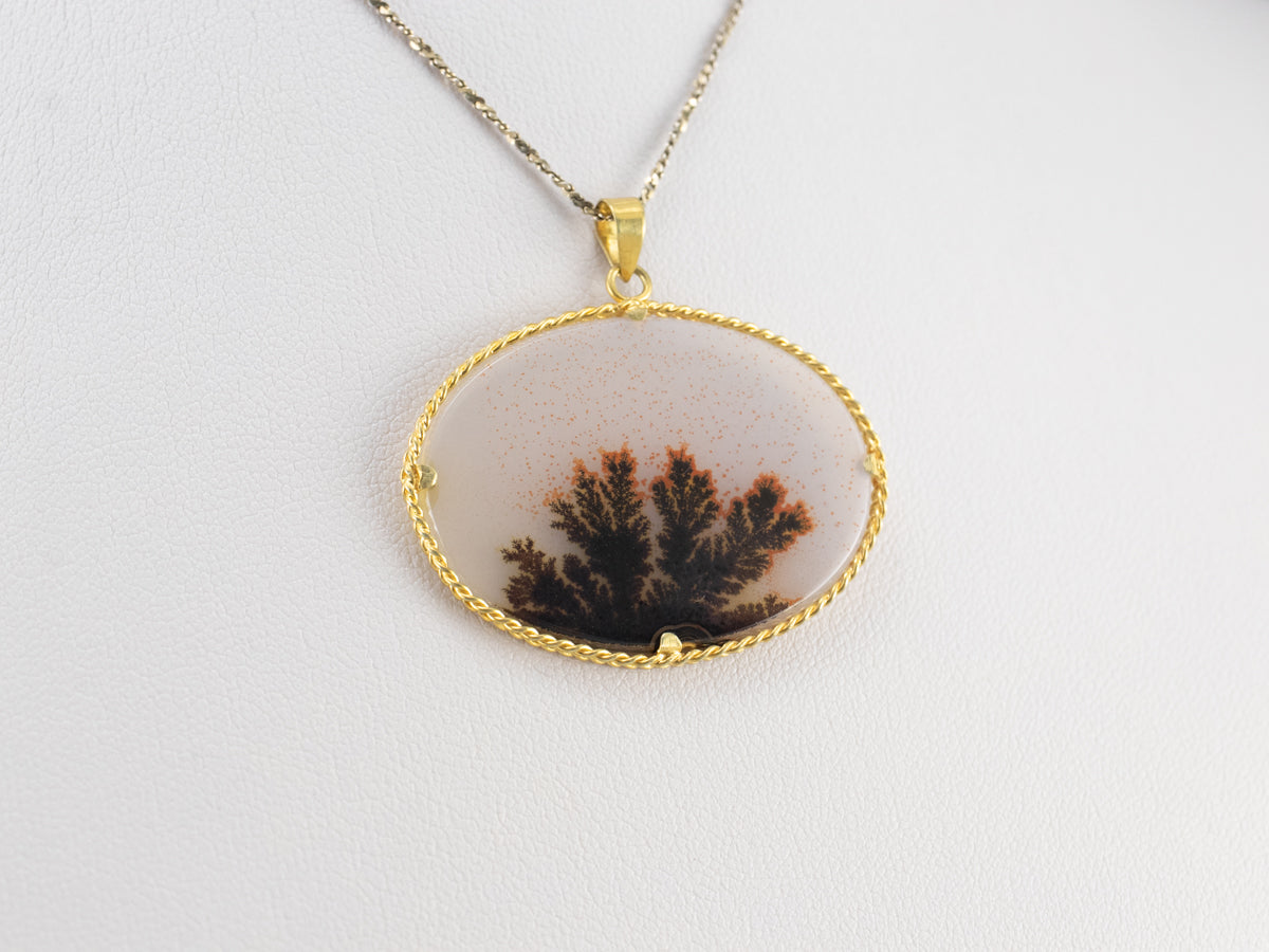 Dendritic Agate East to West Gold Pendant