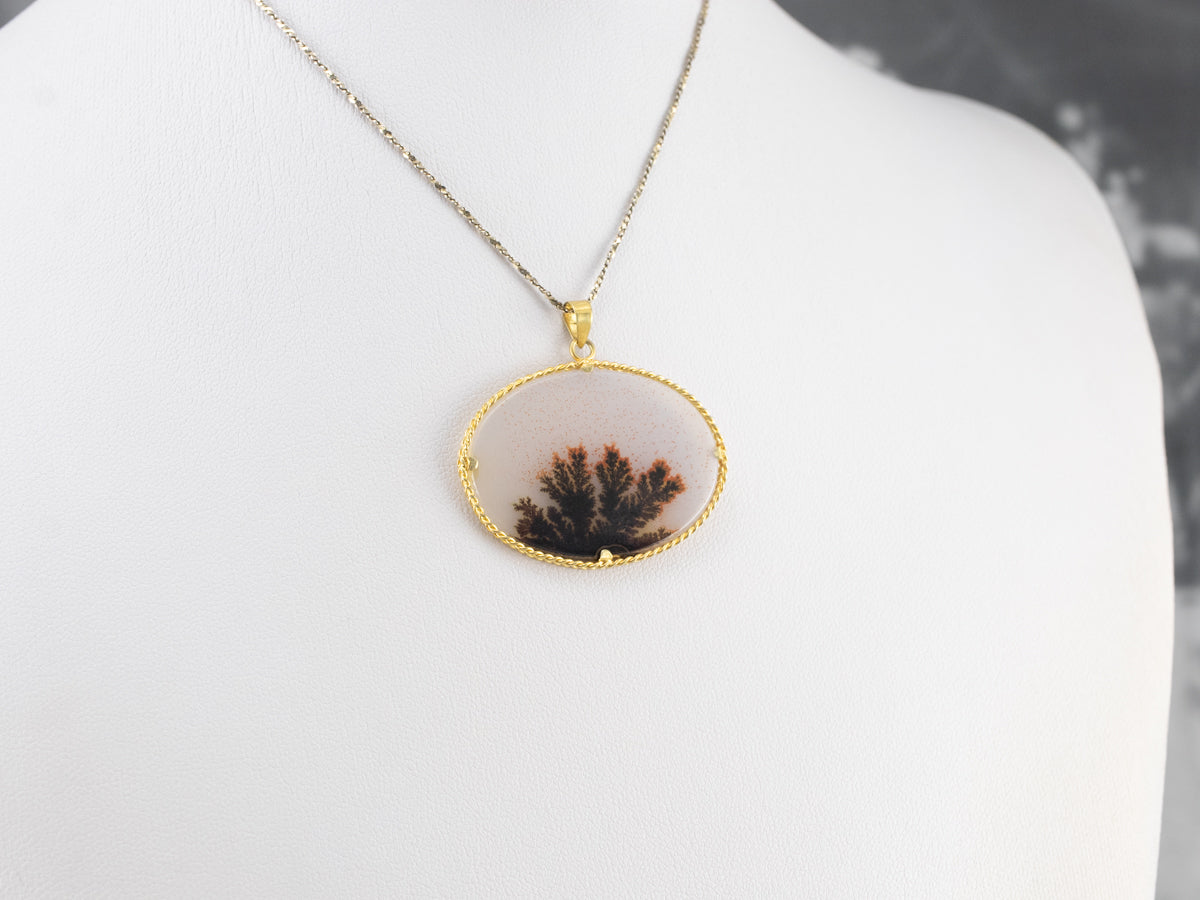 Dendritic Agate East to West Gold Pendant