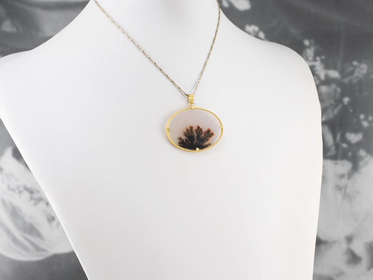 Dendritic Agate East to West Gold Pendant