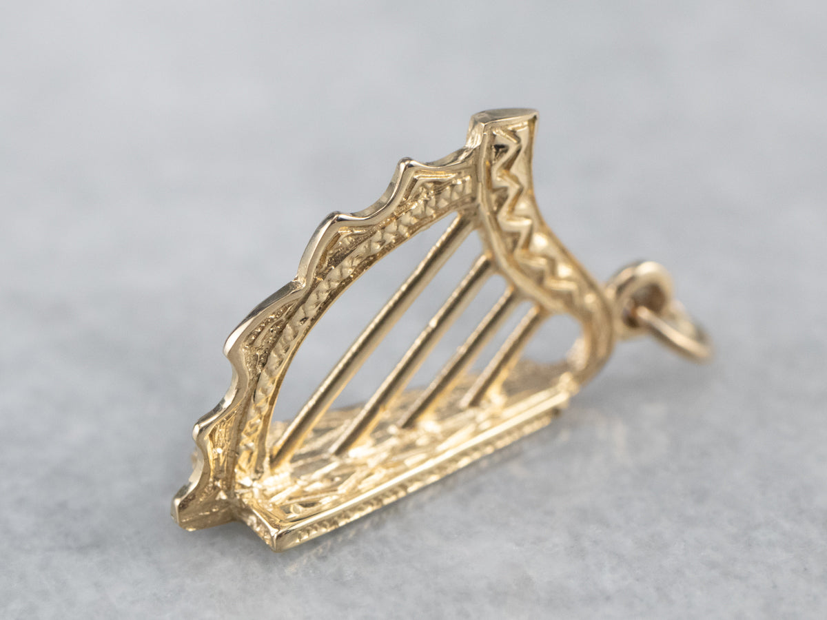 Celtic Harp 14K Gold Charm