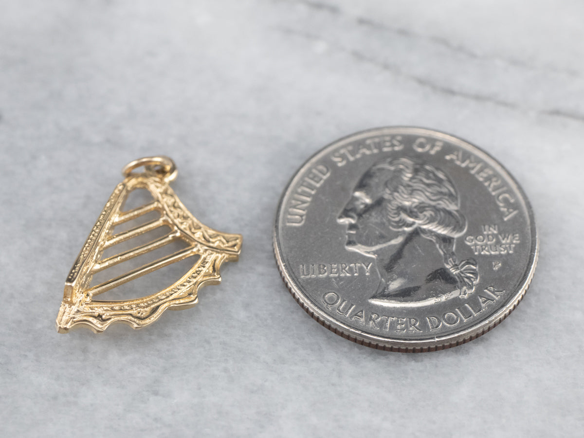 Celtic Harp 14K Gold Charm