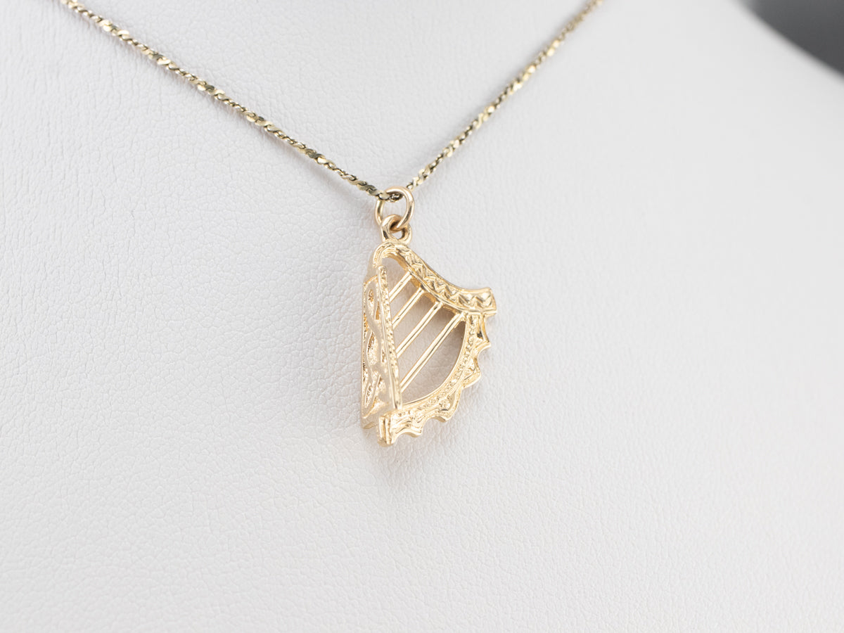 Celtic Harp 14K Gold Charm