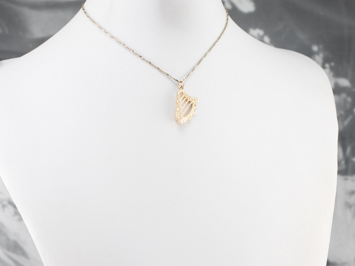 Celtic Harp 14K Gold Charm