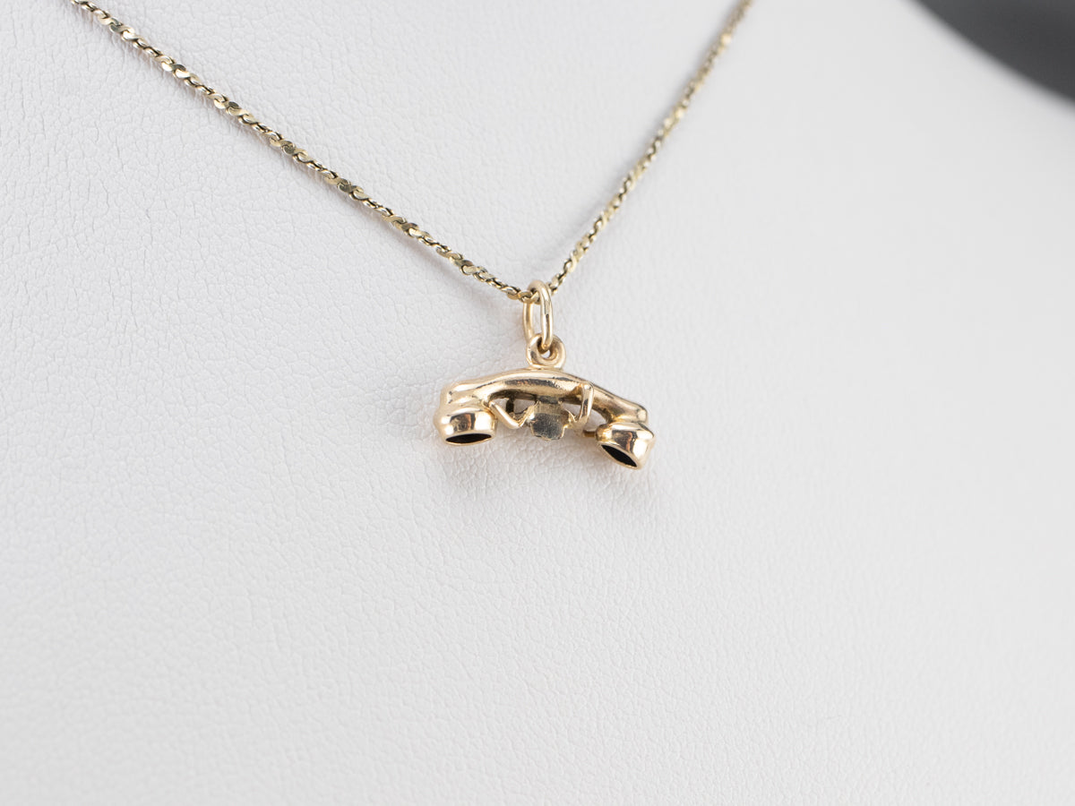 Vintage Phone Receiver Gold Charm