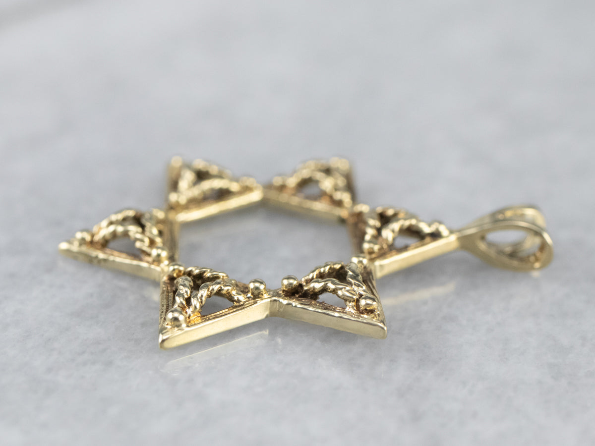 Gold Filigree Star of David Pendant