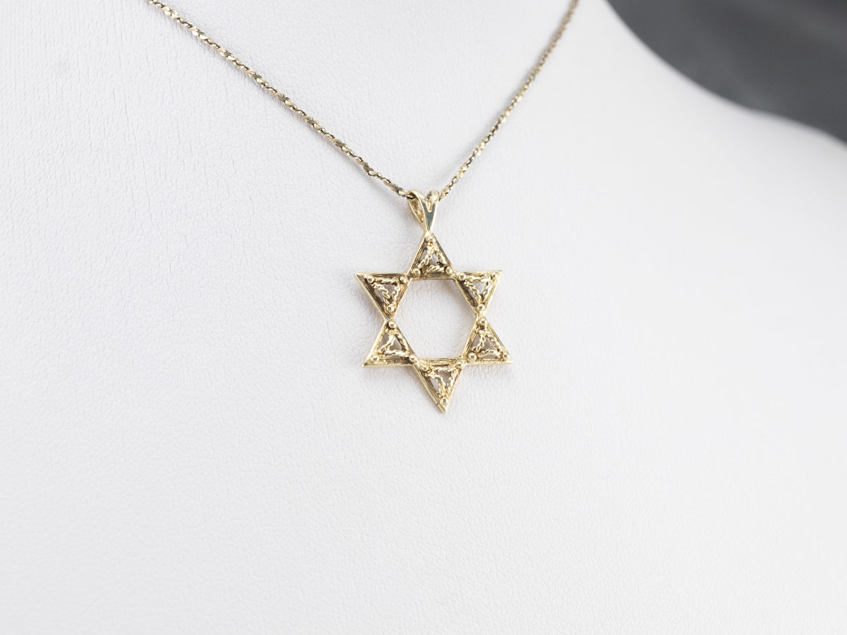 Gold Filigree Star of David Pendant
