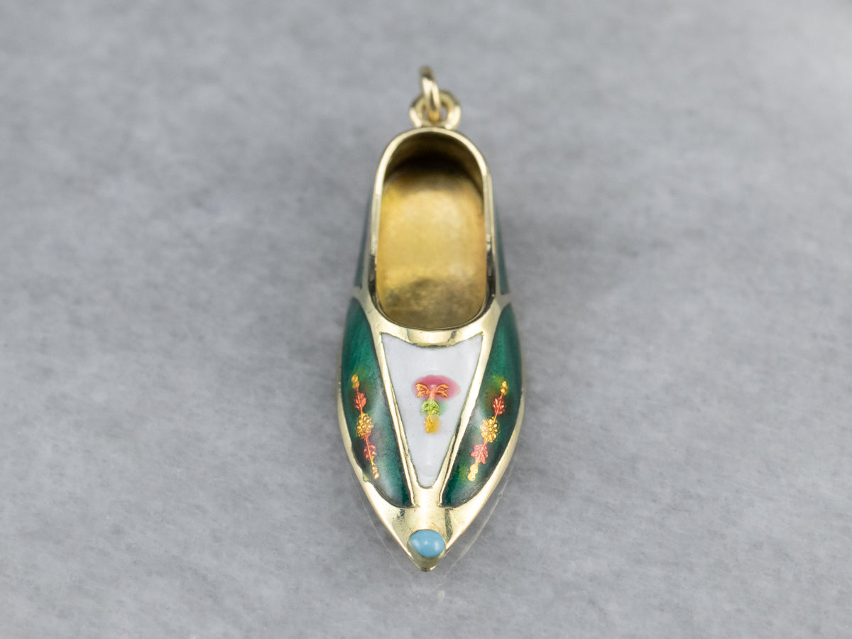 Vintage Enamel Gold Pointed Slipper Charm