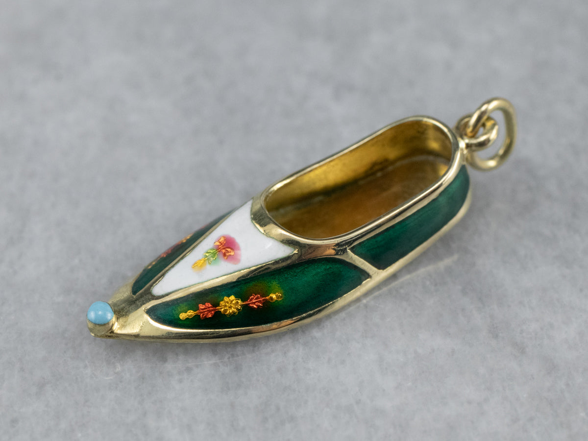 Vintage Enamel Gold Pointed Slipper Charm