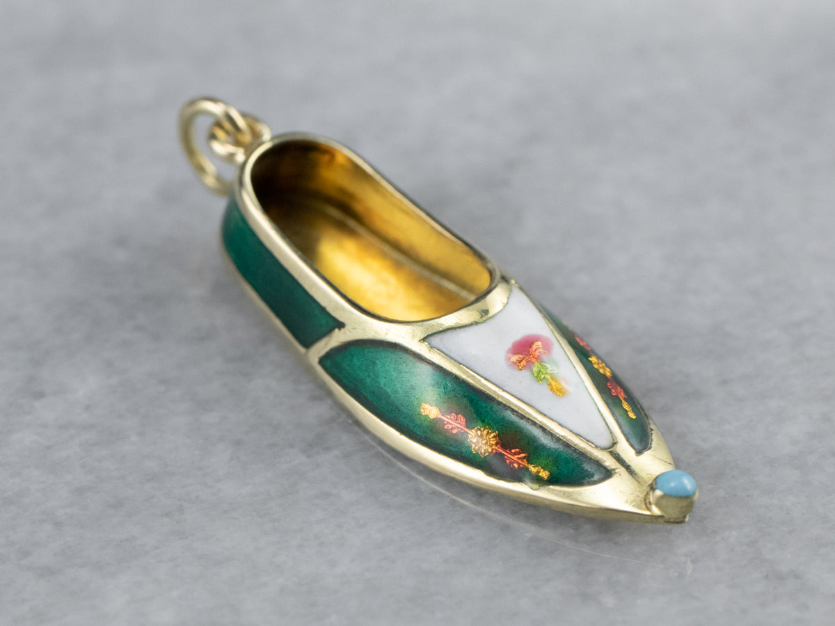 Vintage Enamel Gold Pointed Slipper Charm