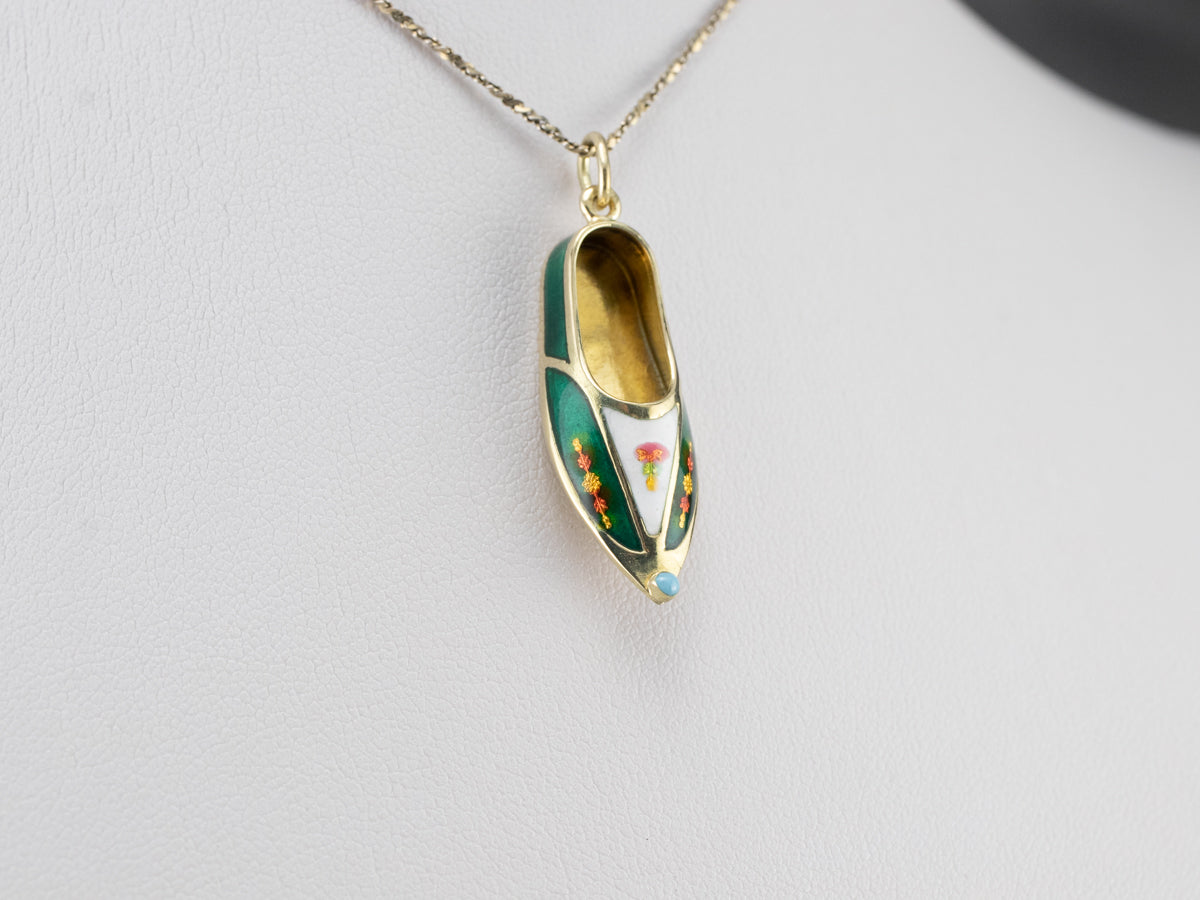 Vintage Enamel Gold Pointed Slipper Charm