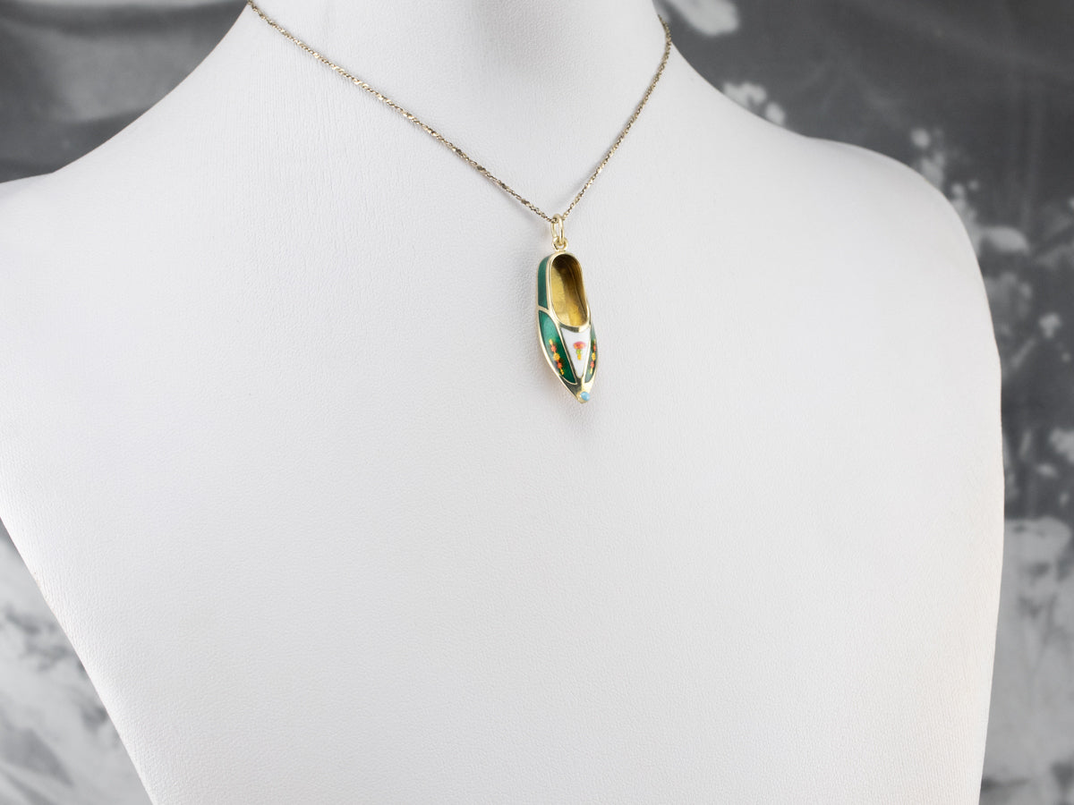 Vintage Enamel Gold Pointed Slipper Charm
