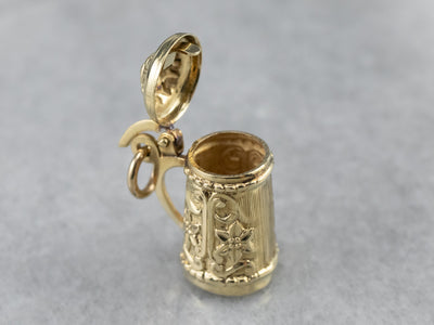 14K Gold Beer Stein Charm with Hinged Lid