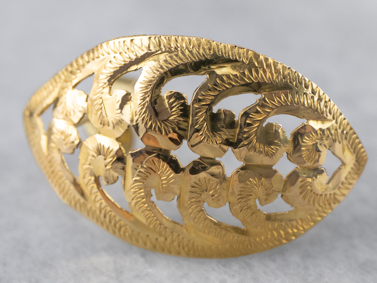 Engraved 18K Gold Leaf Shape Stud Earrings