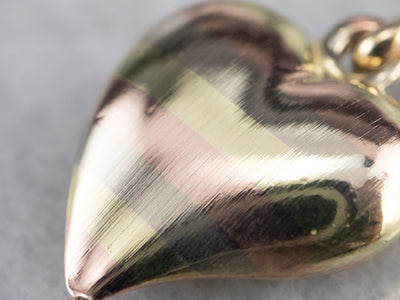 Striped Multi Color Gold Puffy Heart Pendant