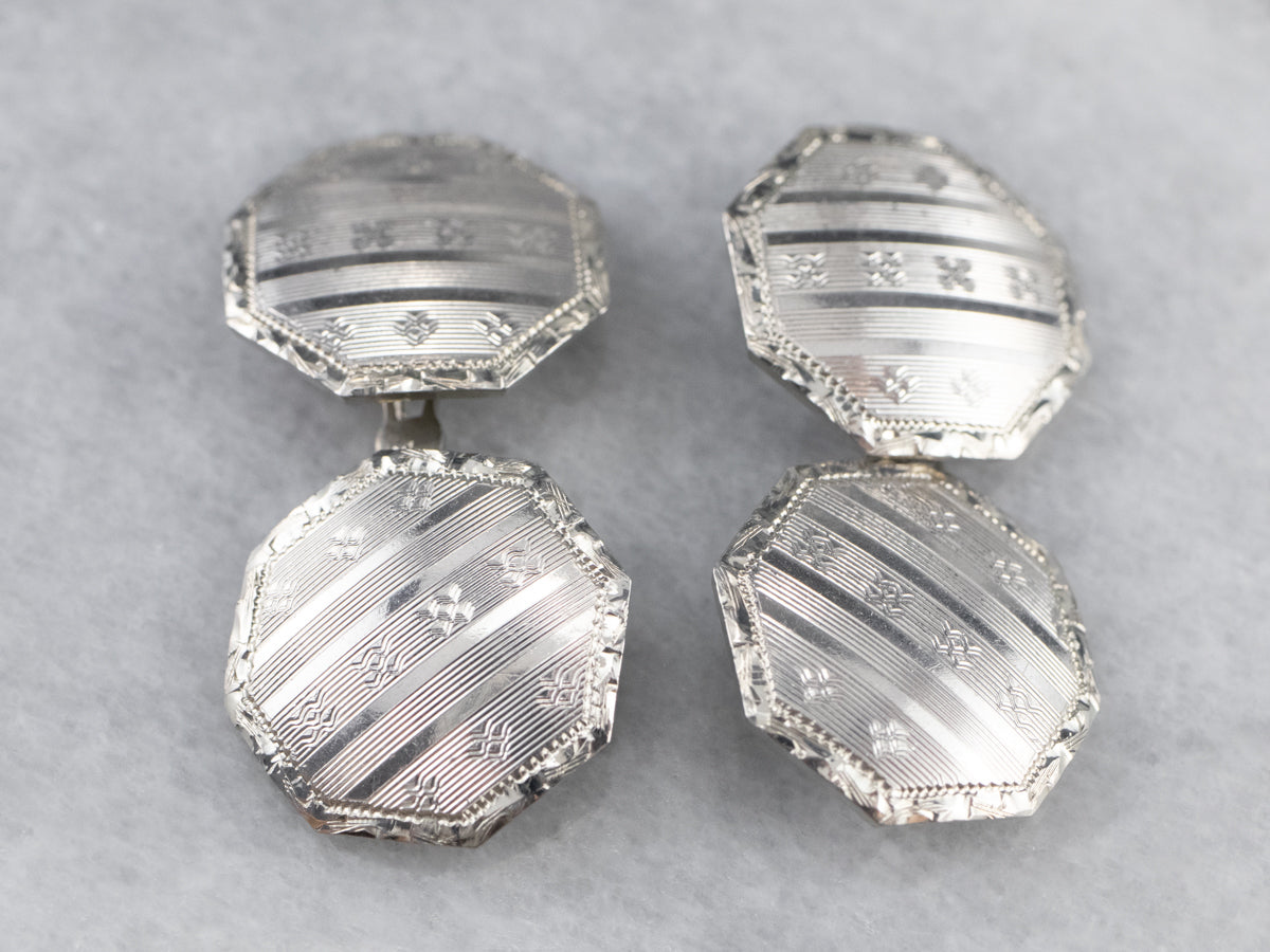Art Deco Octagonal White Gold Cufflinks