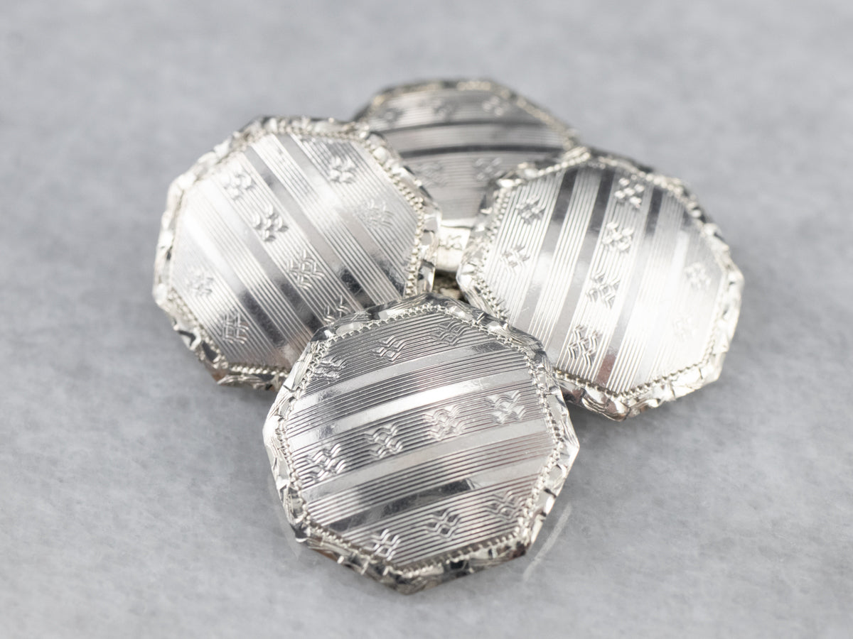 Art Deco Octagonal White Gold Cufflinks