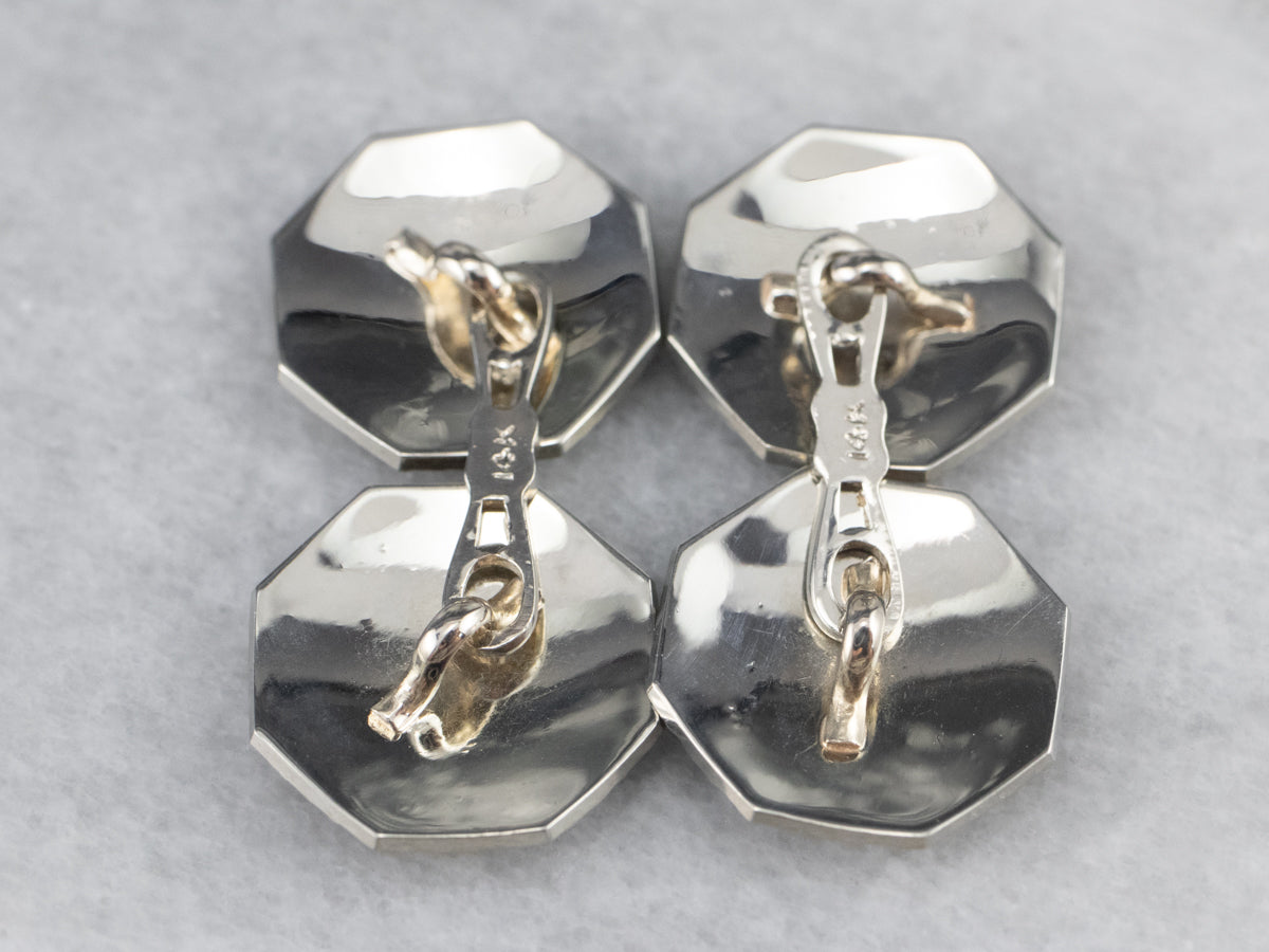 Art Deco Octagonal White Gold Cufflinks