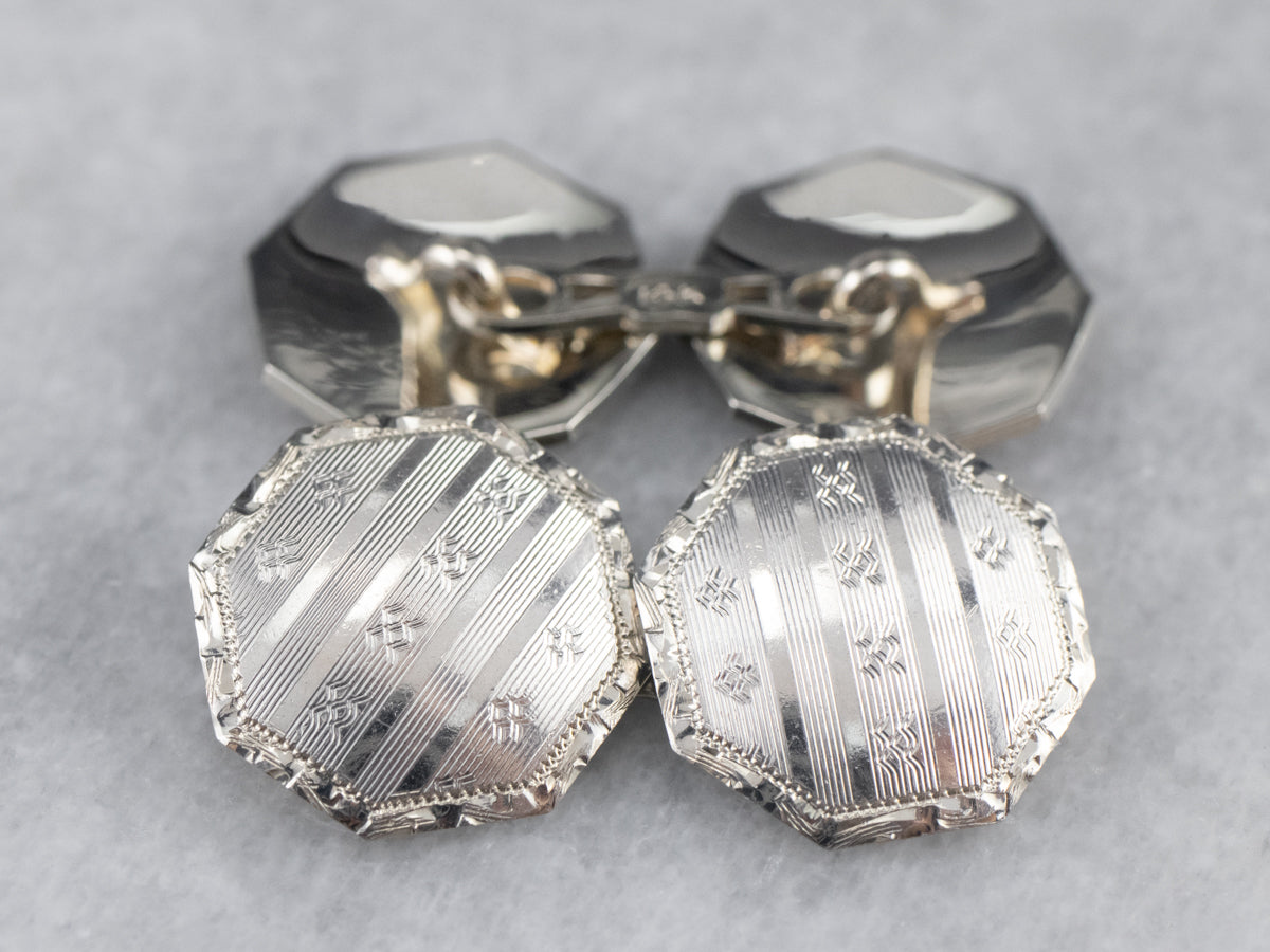 Art Deco Octagonal White Gold Cufflinks