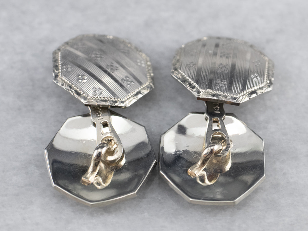 Art Deco Octagonal White Gold Cufflinks