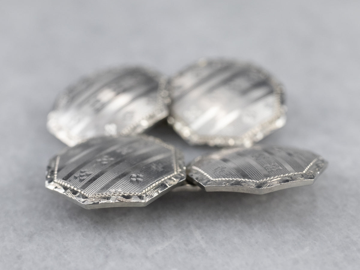 Art Deco Octagonal White Gold Cufflinks