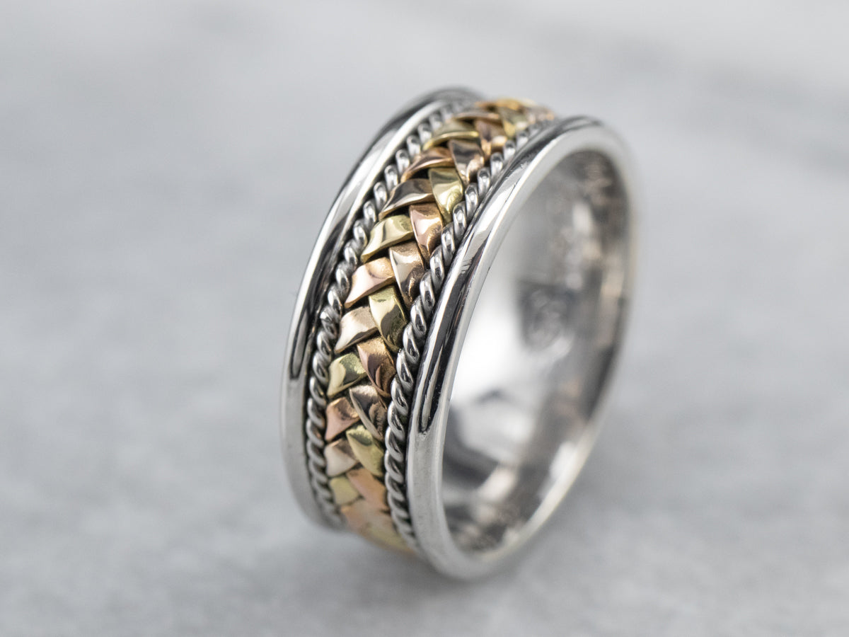 Braided Mixed Metal Patterned Band Ring