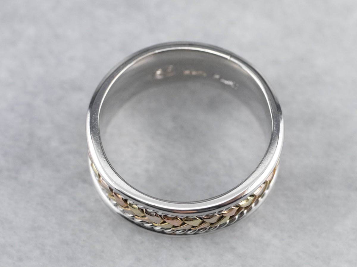 Braided Mixed Metal Patterned Band Ring