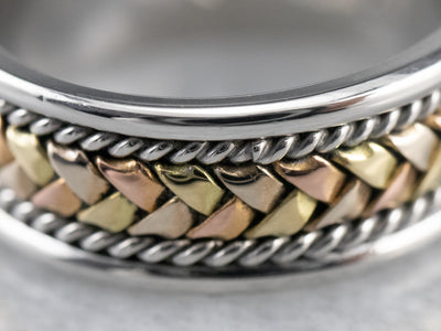 Braided Mixed Metal Patterned Band Ring
