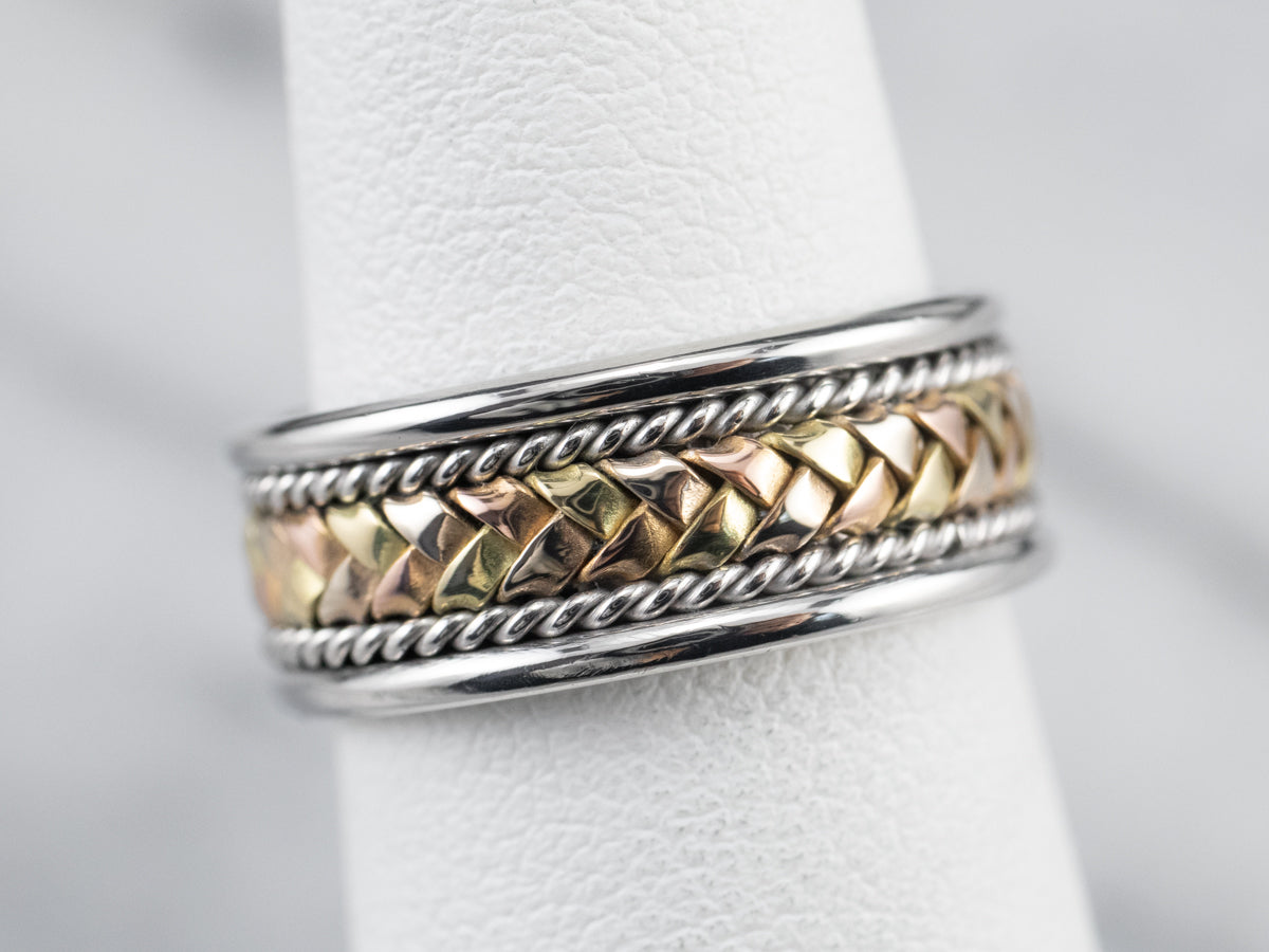 Braided Mixed Metal Patterned Band Ring