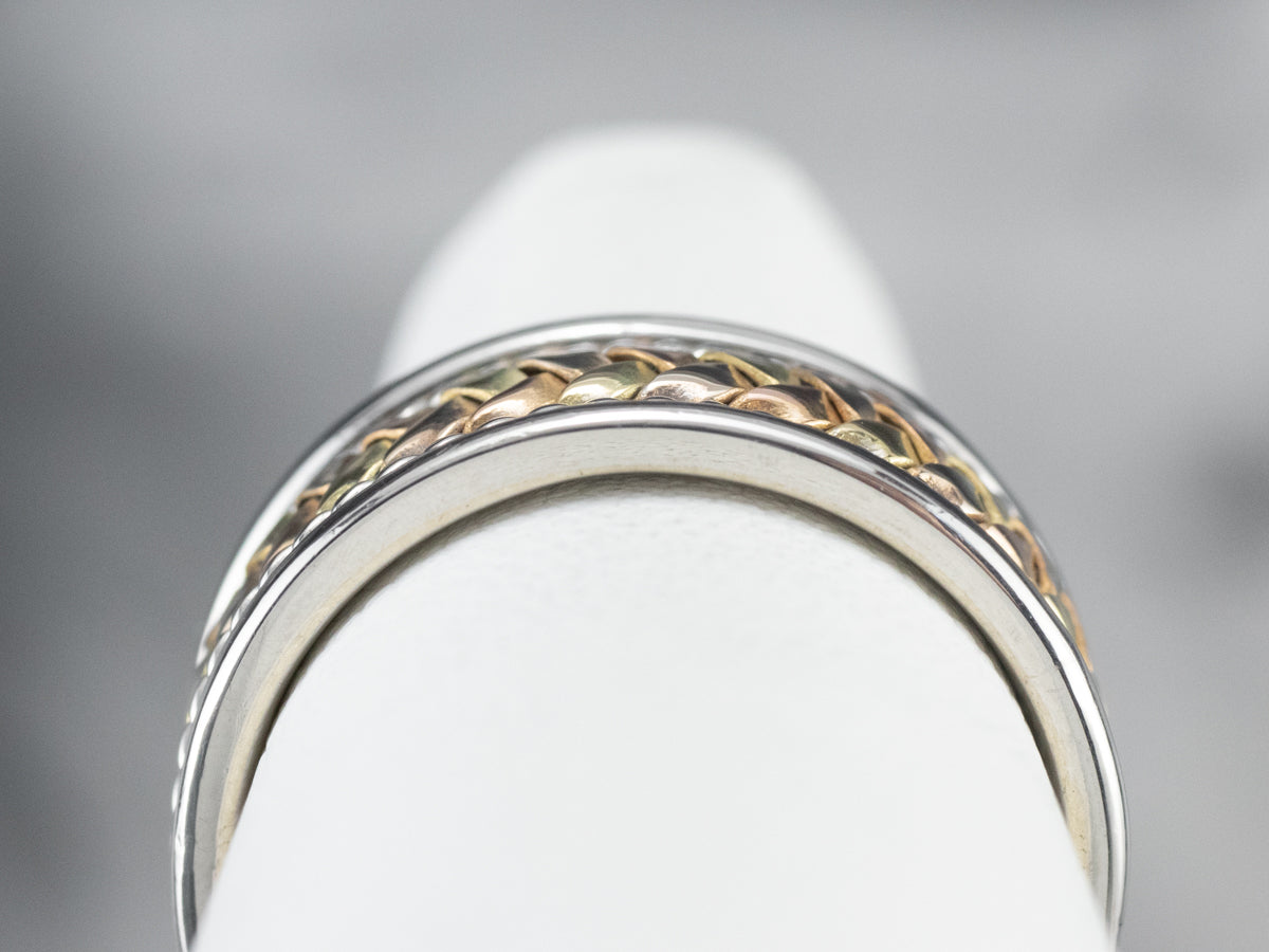Braided Mixed Metal Patterned Band Ring