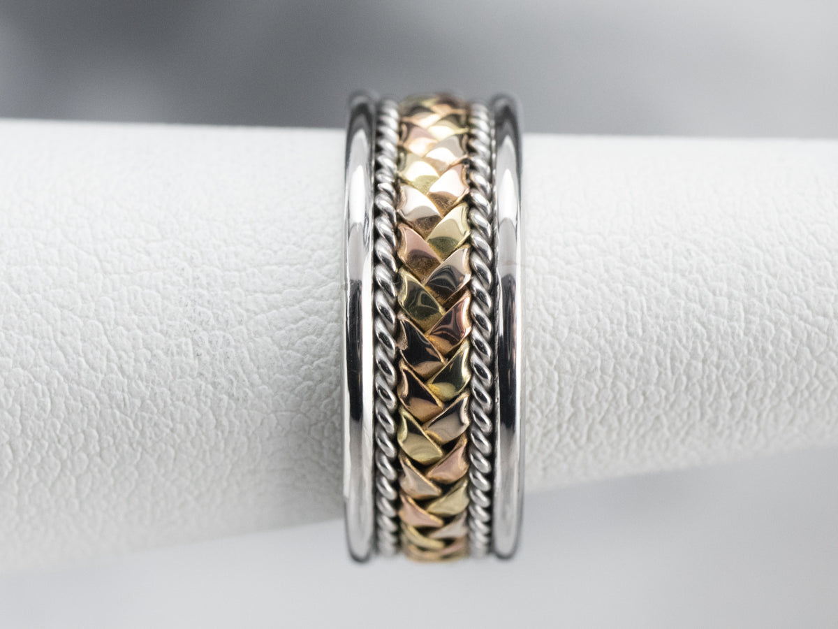 Braided Mixed Metal Patterned Band Ring
