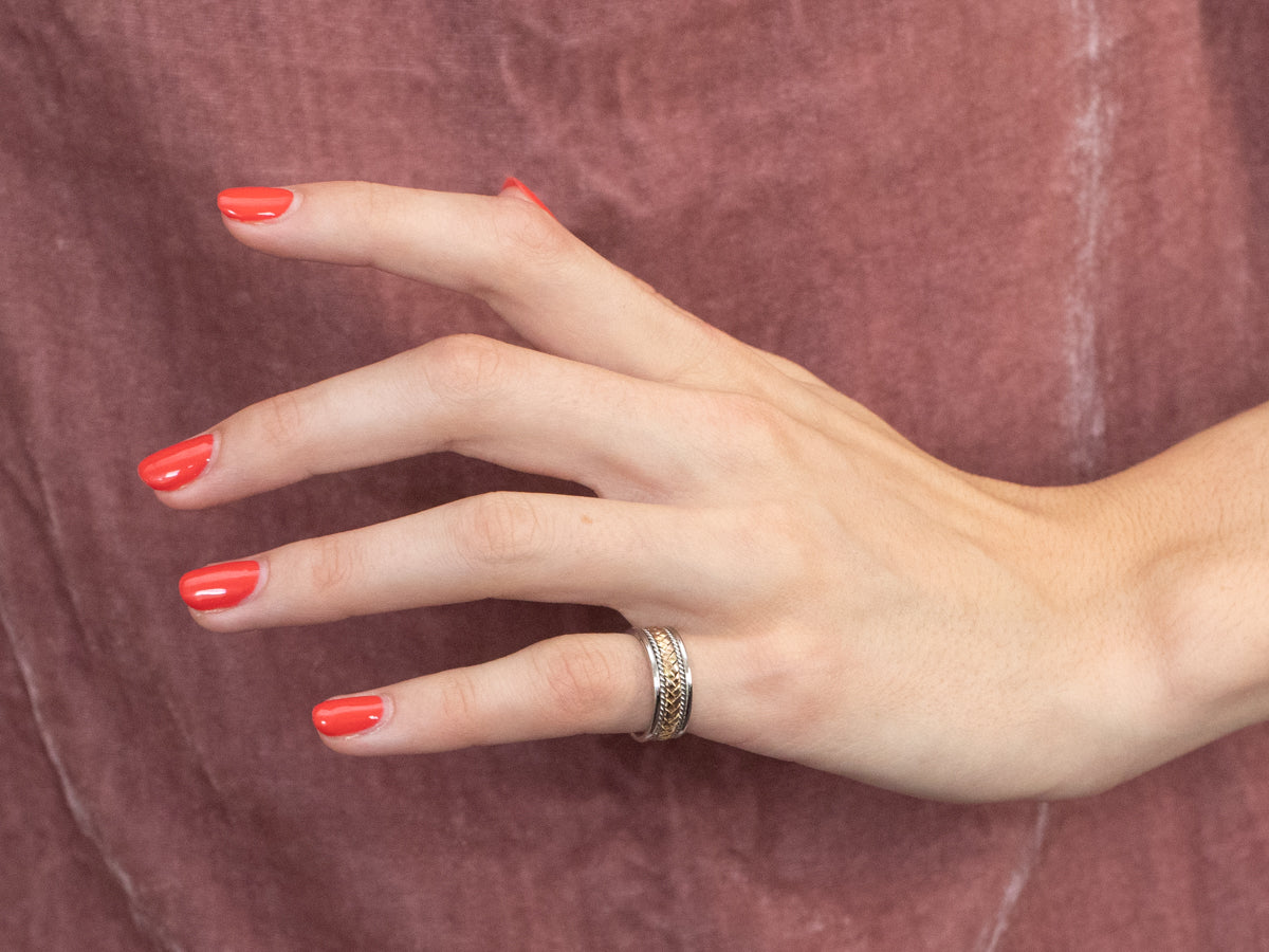Braided Mixed Metal Patterned Band Ring
