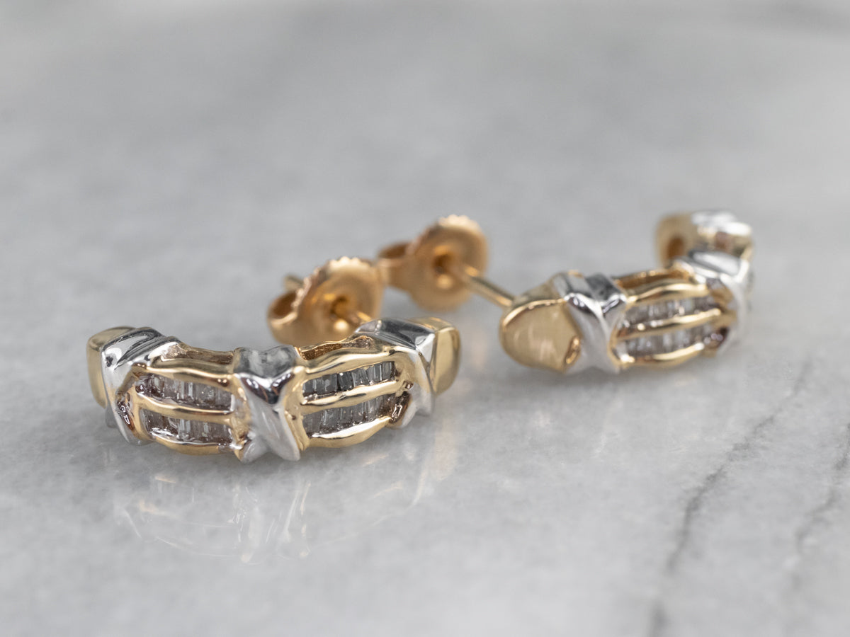 Modern Baguette Diamond Drop Earrings