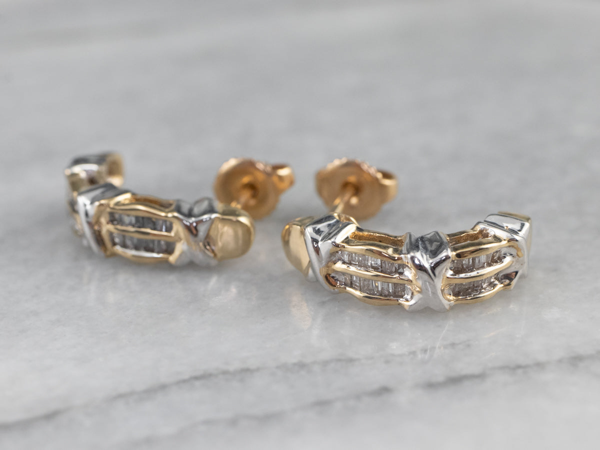 Modern Baguette Diamond Drop Earrings