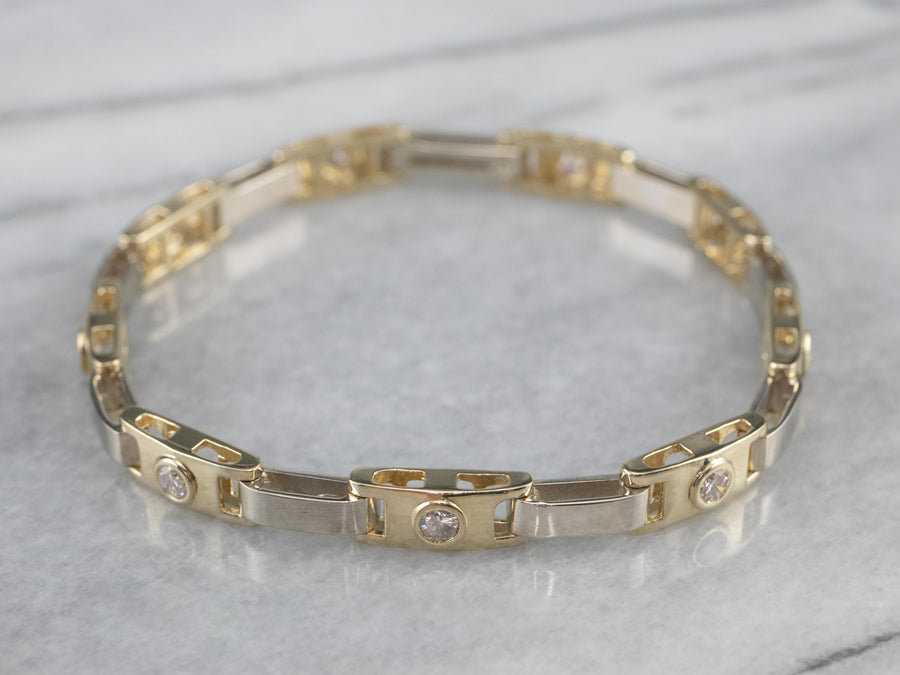 Gold Bezel Set Diamond Link Bracelet