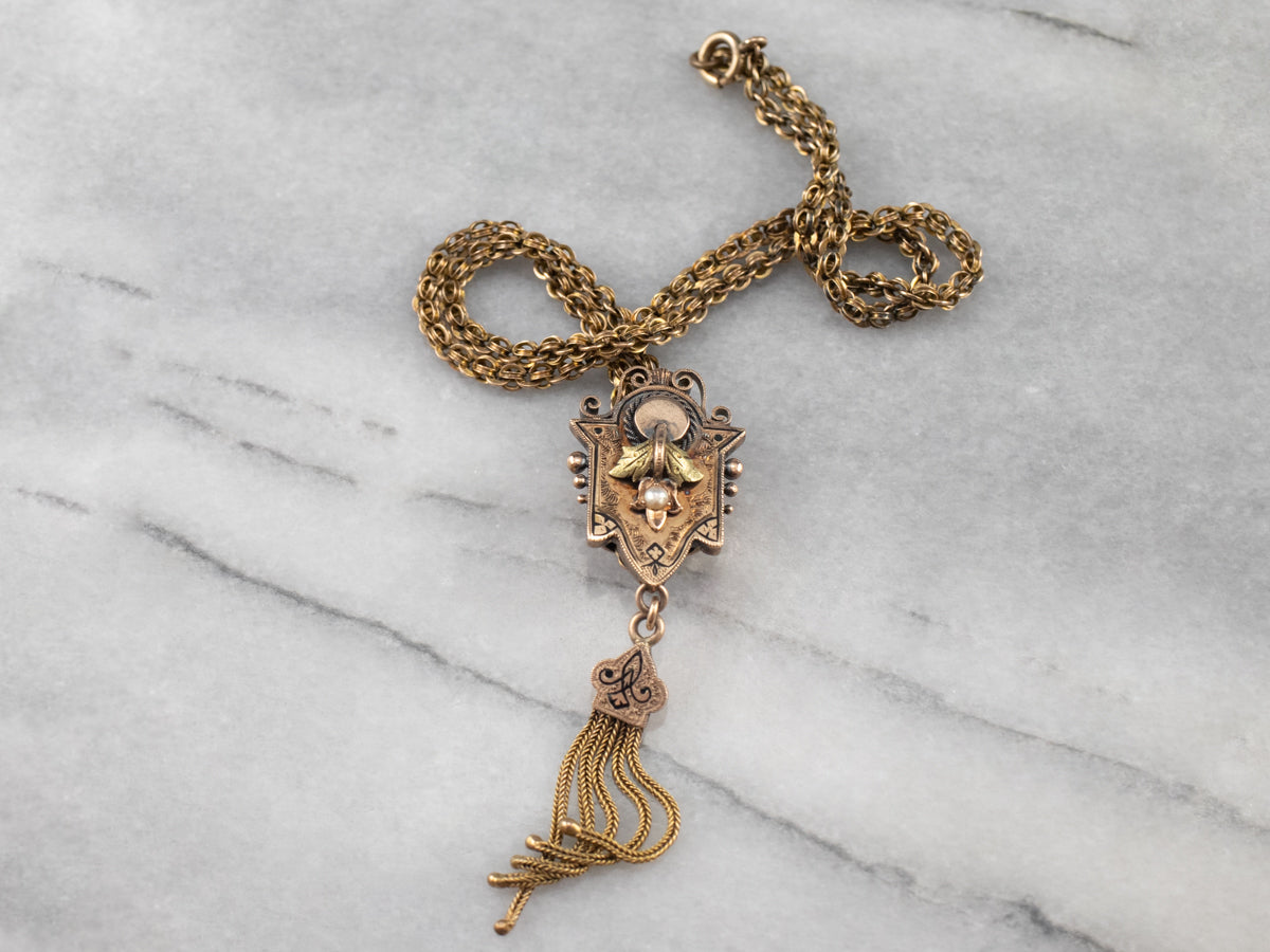 Victorian Gold Tassel Pendant Chain Necklace