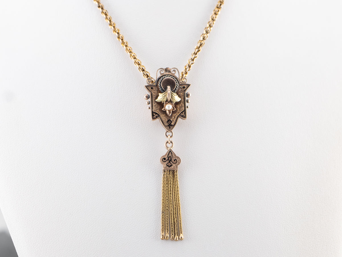 Victorian Gold Tassel Pendant Chain Necklace