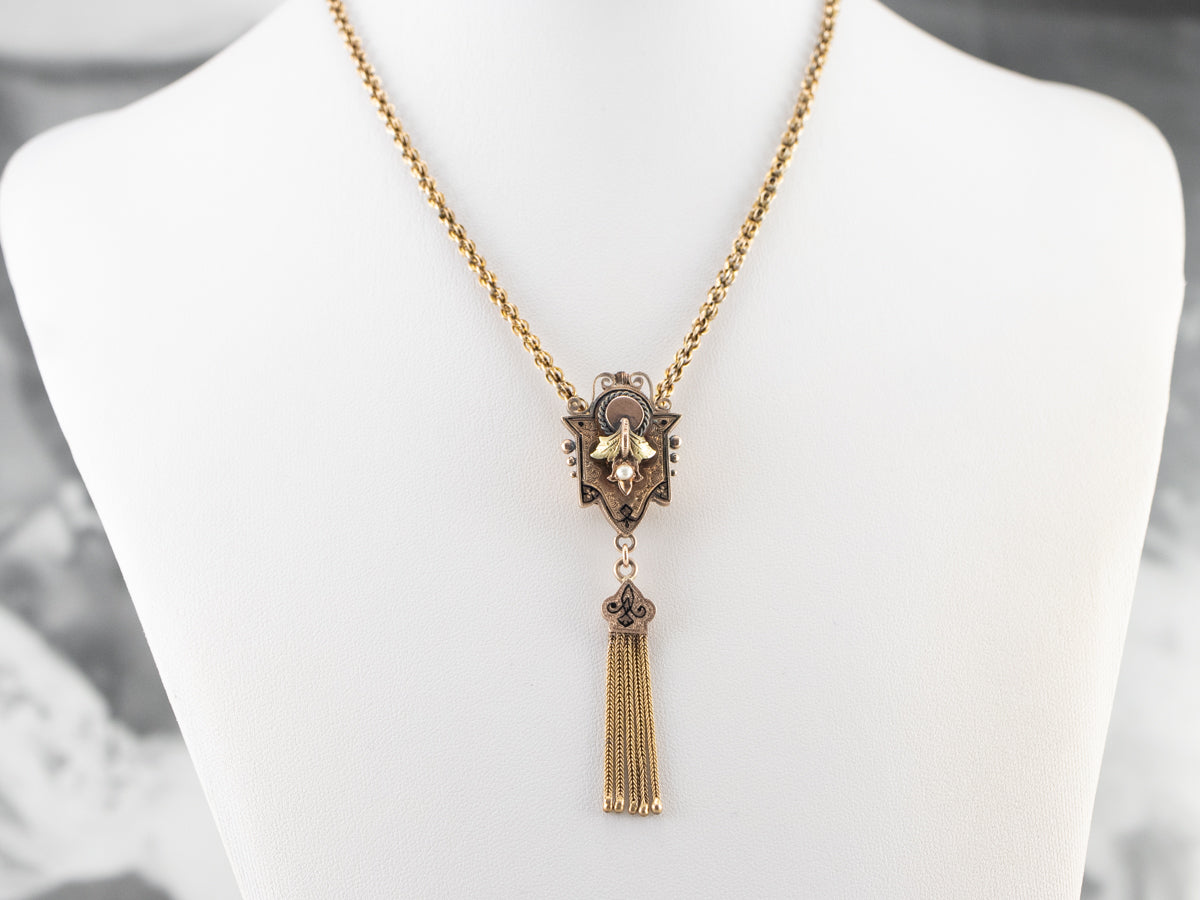 Victorian Gold Tassel Pendant Chain Necklace